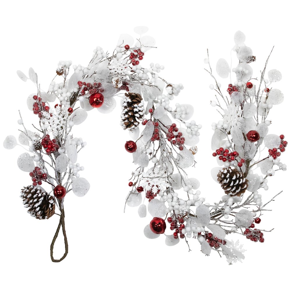 Berries and Snowflakes Artificial Christmas Garland - 6' x 8" - Red and White. Picture 1