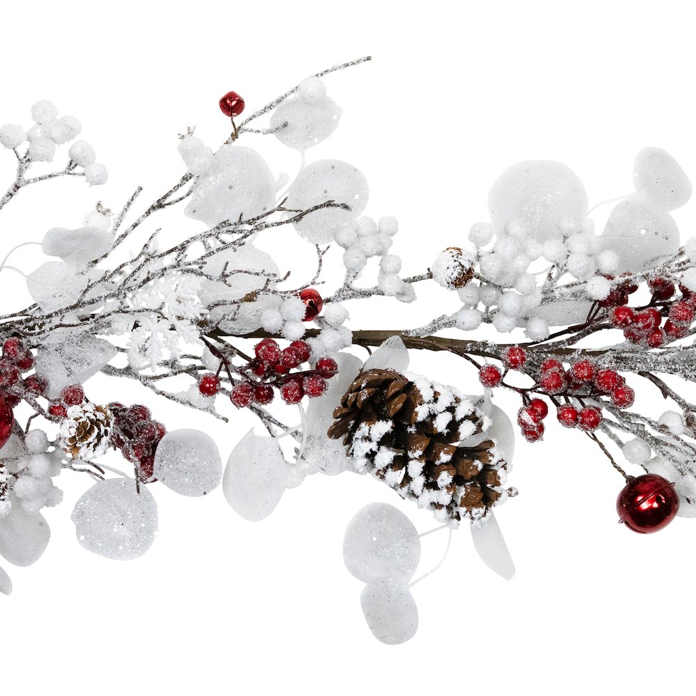 Berries and Snowflakes Artificial Christmas Garland - 6' x 8" - Red and White. Picture 4