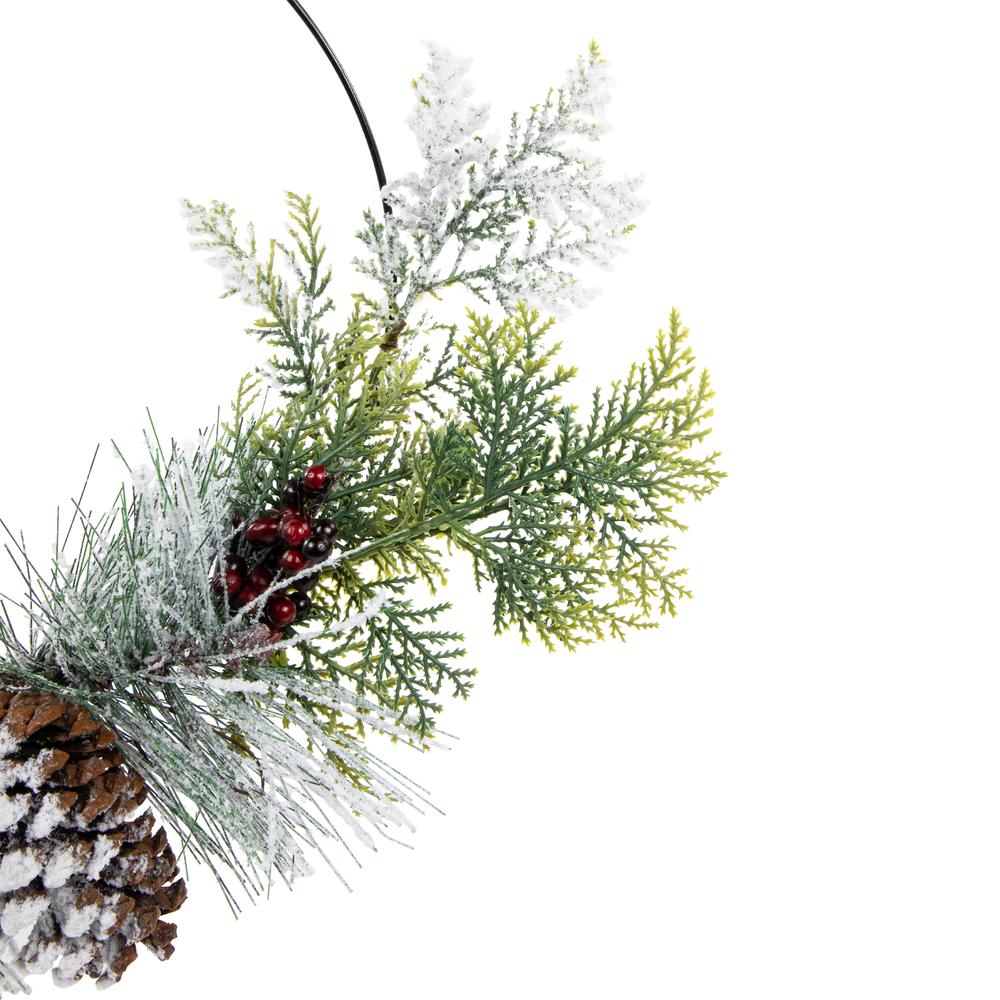 Frosted Mixed Foliage with Berries and Pinecone Christmas Wreath 16-Inch Unlit. Picture 3