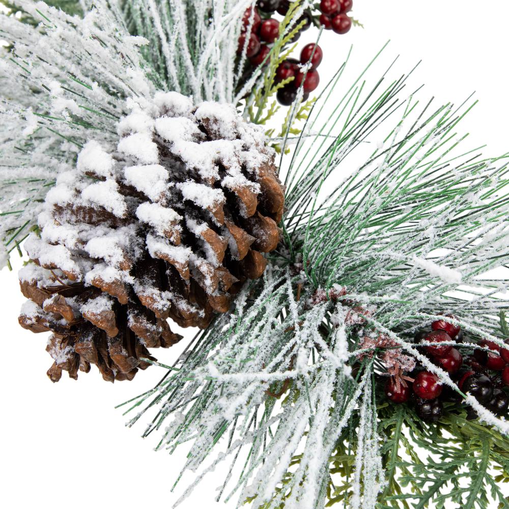 Frosted Mixed Foliage with Berries and Pinecone Christmas Wreath 16-Inch Unlit. Picture 2