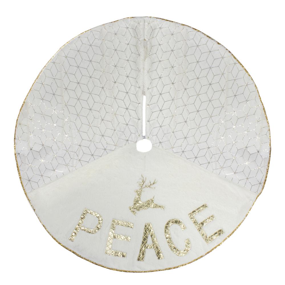 48" Cream and Gold Peace and Reindeer Christmas Tree Skirt. Picture 3