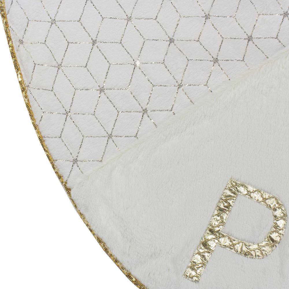 48" Cream and Gold Peace and Reindeer Christmas Tree Skirt. Picture 2
