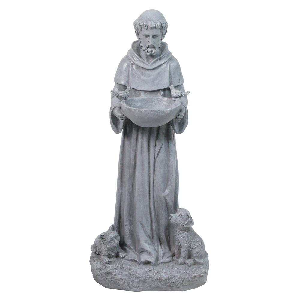 17" St. Francis Outdoor Bird Feeder Garden Statue. Picture 1