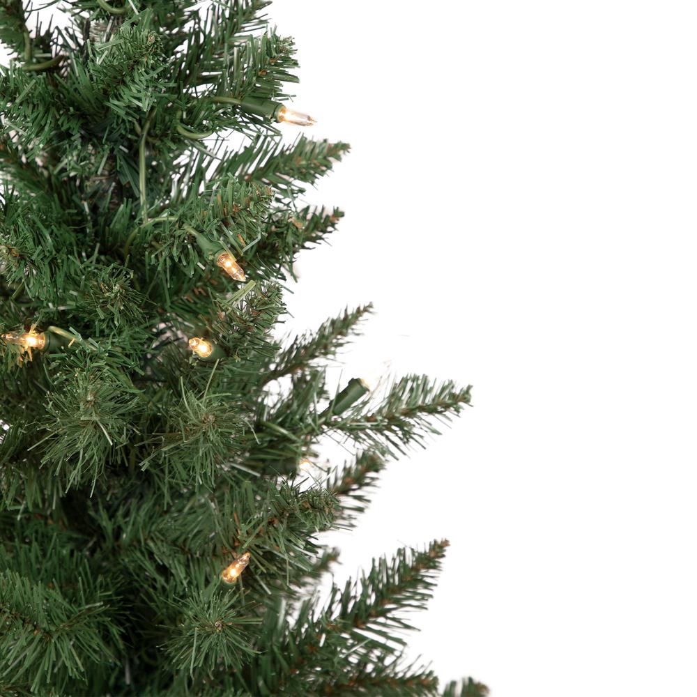 Set of 2 Pre-Lit Potted Porch Pine Topiary Slim Artificial Christmas Trees 4' - Clear Lights. Picture 3