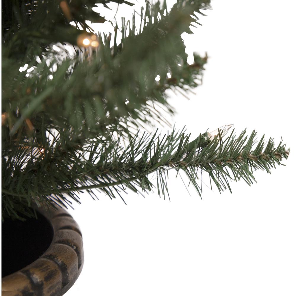 Set of 2 Pre-Lit Potted Porch Pine Topiary Slim Artificial Christmas Trees 4' - Clear Lights. Picture 4
