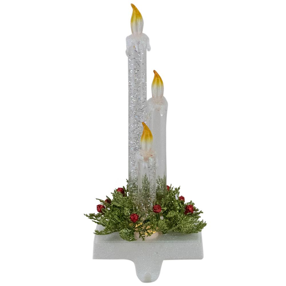 9" Battery Operated LED Lighted Candle Christmas Stocking Holder. Picture 1