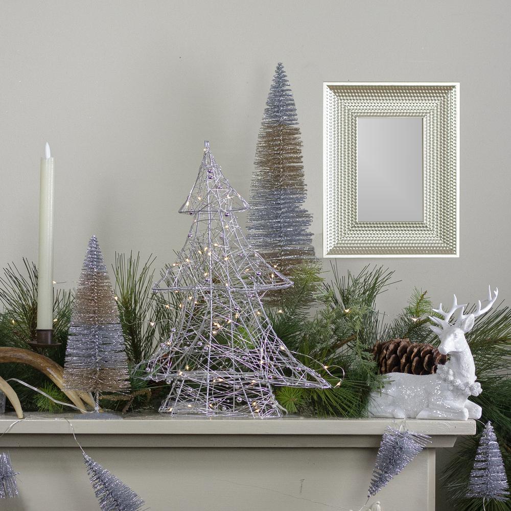 15.25" LED Lighted B/O Silver Wire and Bead Christmas Tree - Warm White Lights. Picture 2