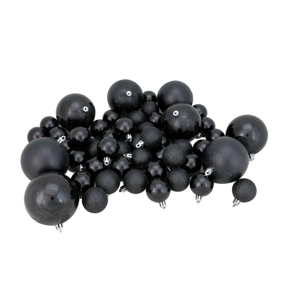 125ct Jet Black Shatterproof 4-Finish Christmas Ornaments 5.5" (140mm). Picture 1