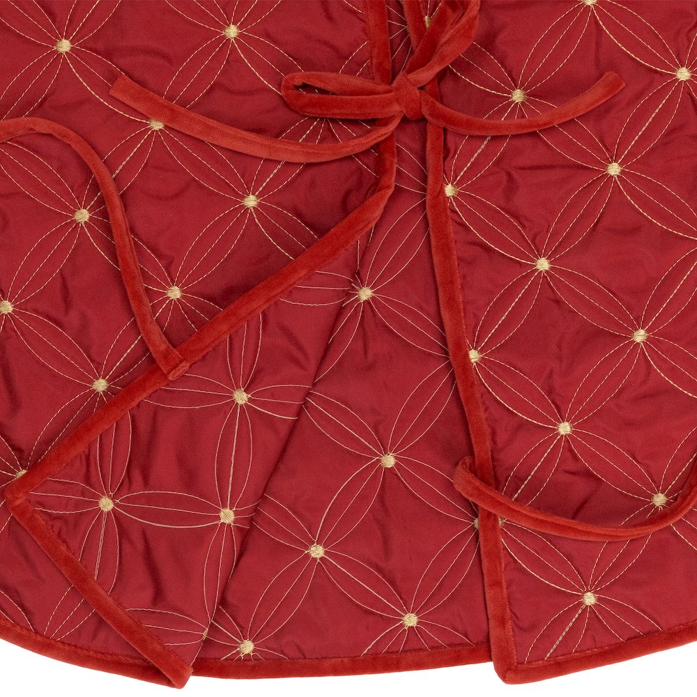Round Quilted Tree Skirt - 60“ - Red. Picture 4