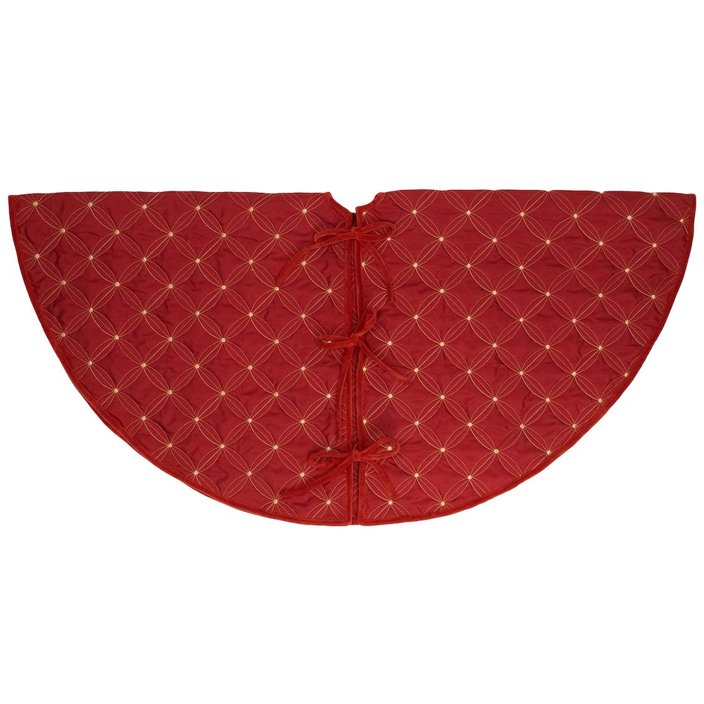 Round Quilted Tree Skirt - 60“ - Red. Picture 3