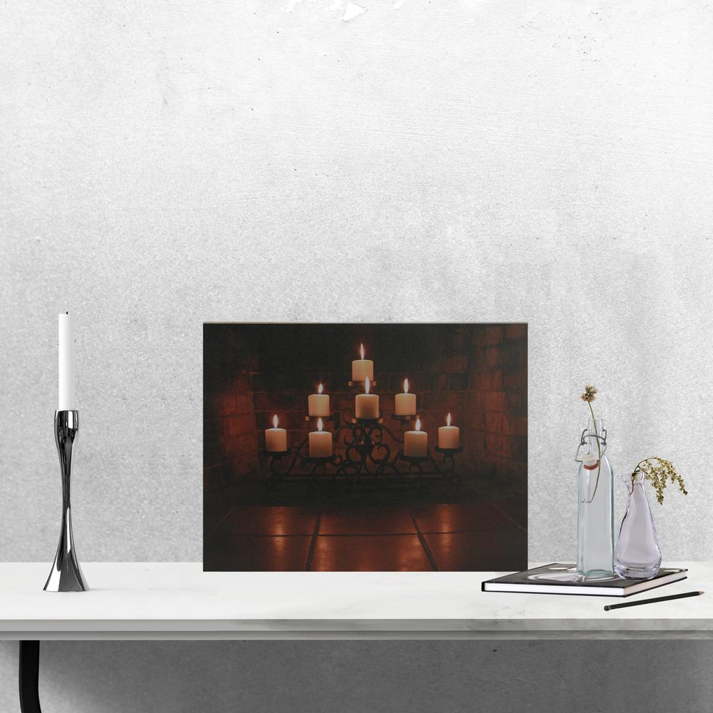 LED Lighted Flickering Candles in a Fireplace Canvas Wall Art 12" x 15.75". Picture 2