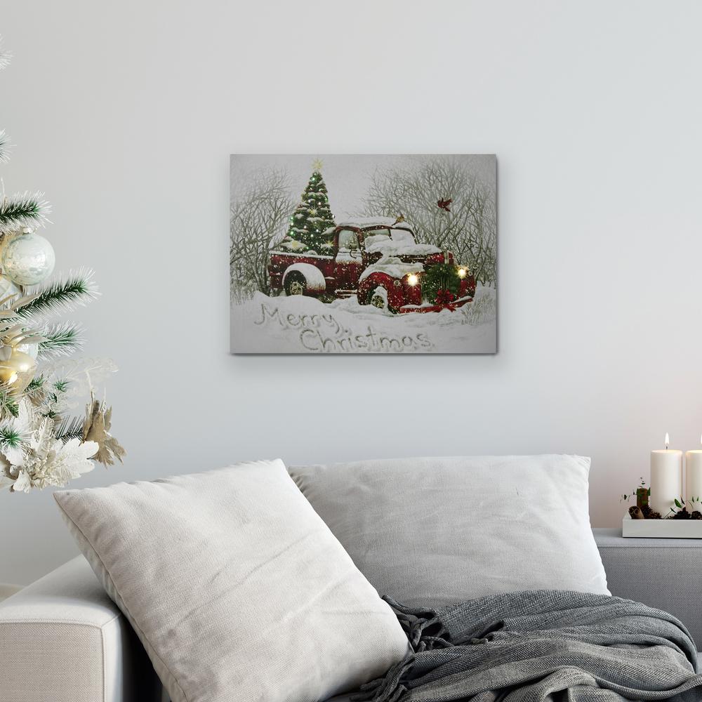 LED Fiber Optic Truck and Tree Christmas Canvas Wall Art 12" x 15.75". Picture 2