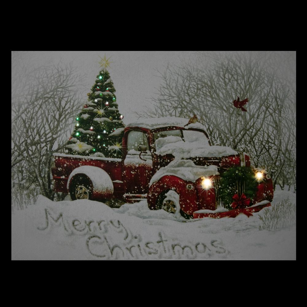 LED Fiber Optic Truck and Tree Christmas Canvas Wall Art 12" x 15.75". Picture 3