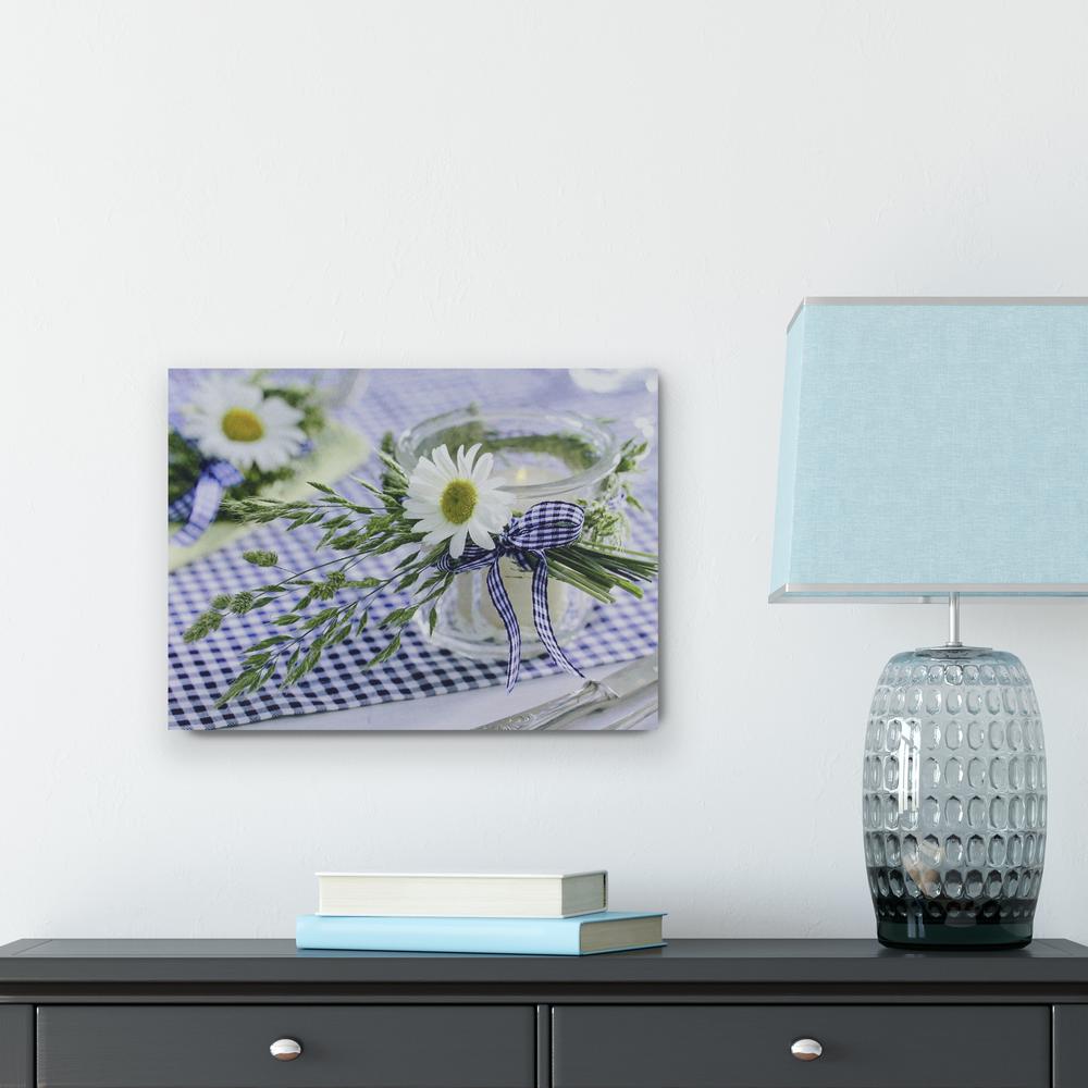 LED Lighted Flickering Daisy Tea Light Candle Canvas Wall Art 11.75" x 15.75". Picture 2