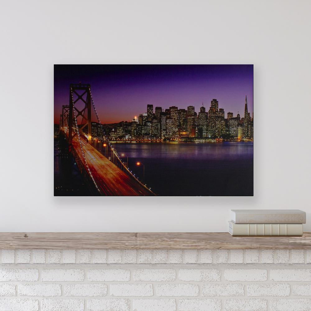 LED Lighted Famous San Francisco Oakland Bay Bridge Canvas Wall Art 23.5". Picture 2