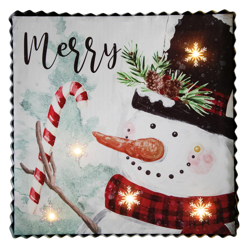 12" LED Lighted 'Merry' Snowman Christmas Canvas Wall Art. Picture 1