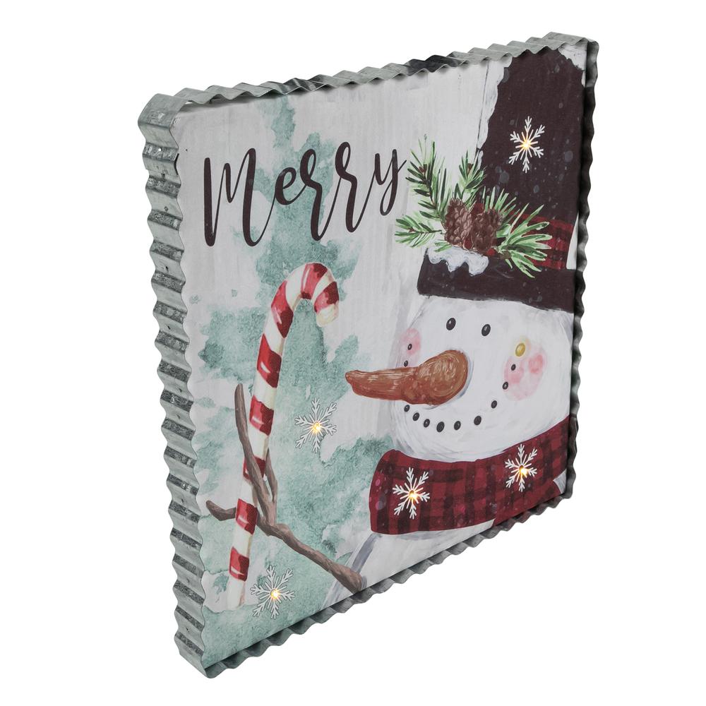 12" LED Lighted 'Merry' Snowman Christmas Canvas Wall Art. Picture 3