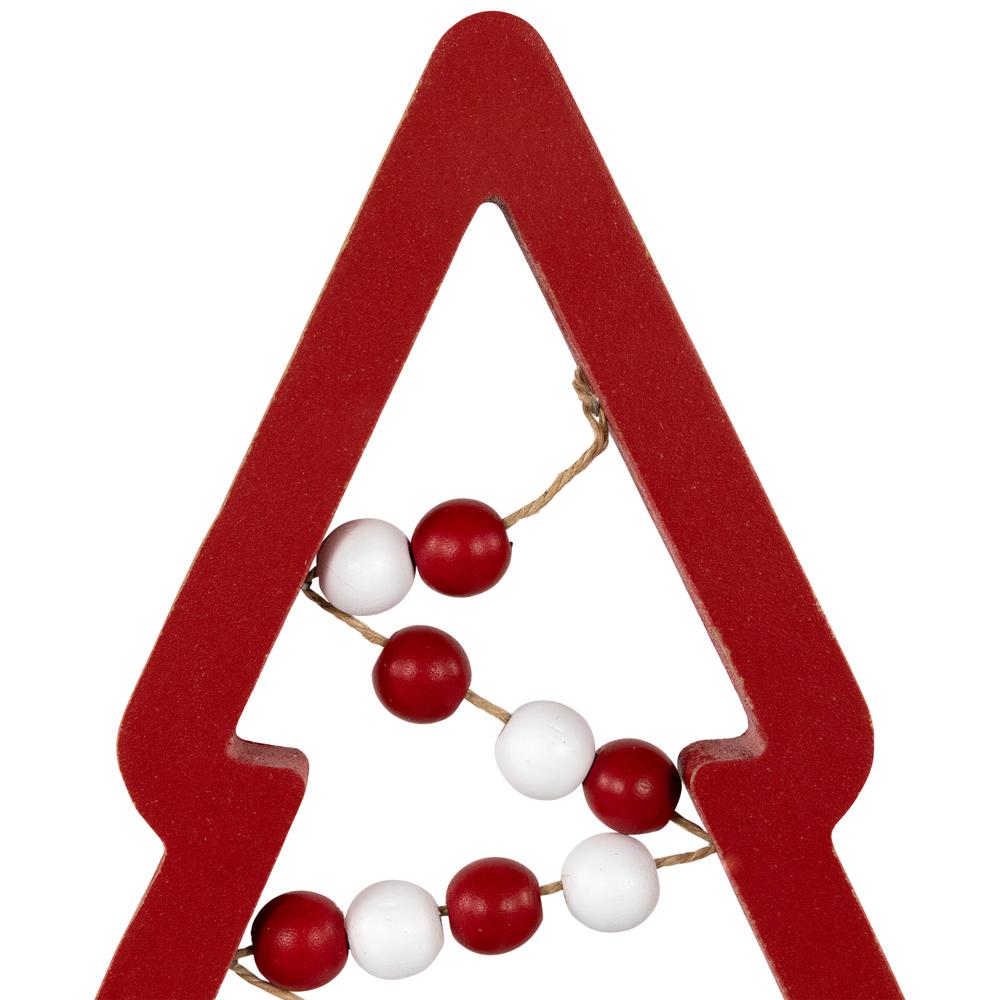 Set of 3 Red and White Beaded Christmas Trees Wooden Table Decorations 11.75". Picture 5