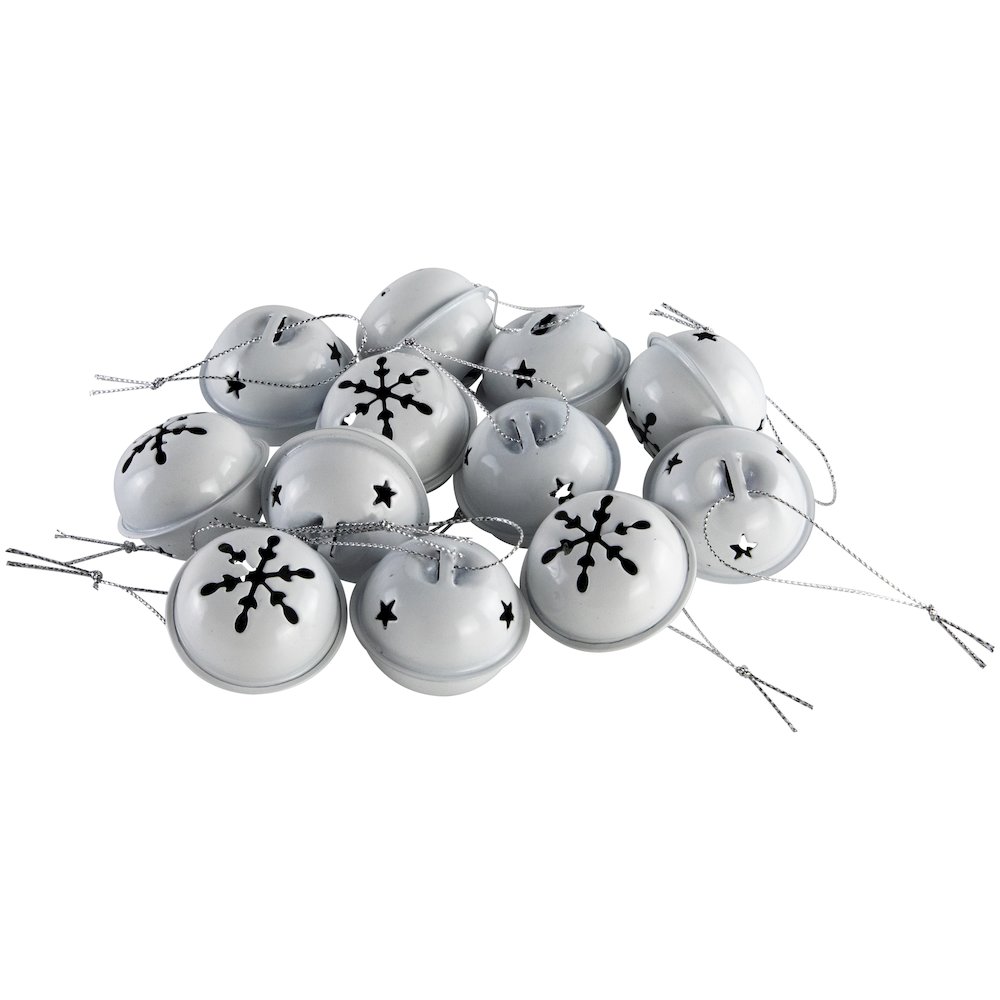 Stars and Snowflakes Christmas Jingle Bell Ornaments - 1.5" - White - 12ct. Picture 2