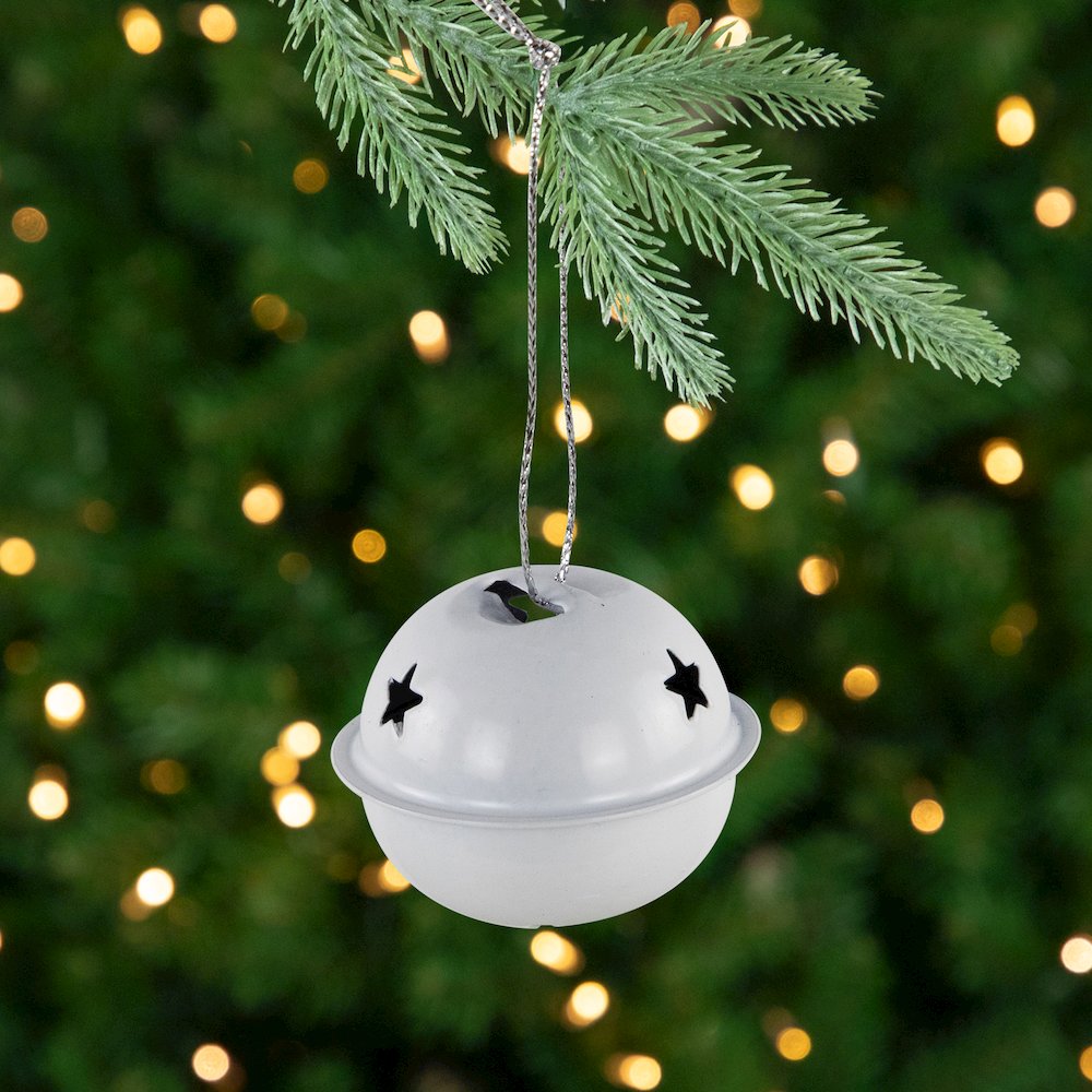 Stars and Snowflakes Christmas Jingle Bell Ornaments - 1.5" - White - 12ct. Picture 1