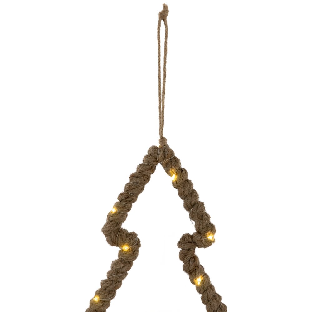 Lighted Jute Wrapped Pine Tree Silhouette Hanging Christmas Decoration - 14". Picture 5