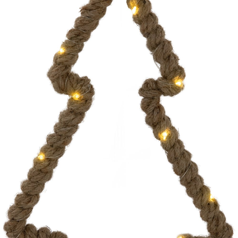 Lighted Jute Wrapped Pine Tree Silhouette Hanging Christmas Decoration - 14". Picture 6
