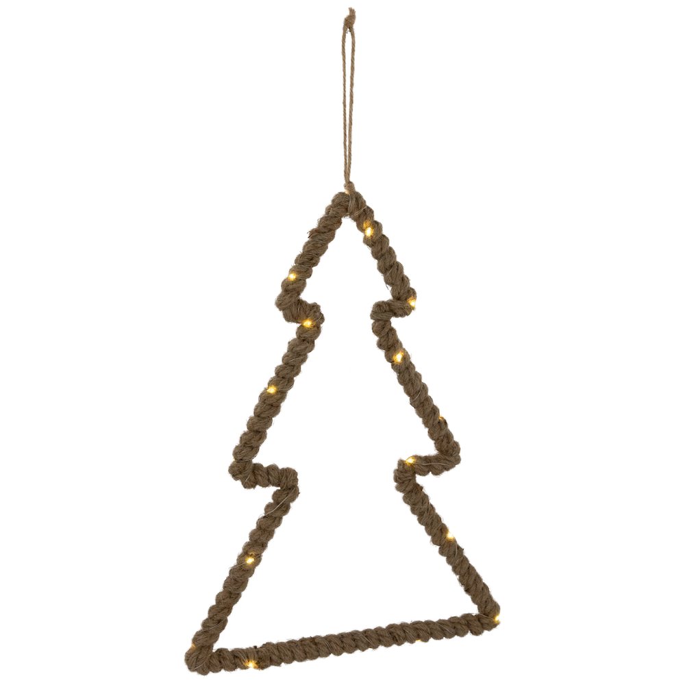 Lighted Jute Wrapped Pine Tree Silhouette Hanging Christmas Decoration - 14". Picture 3