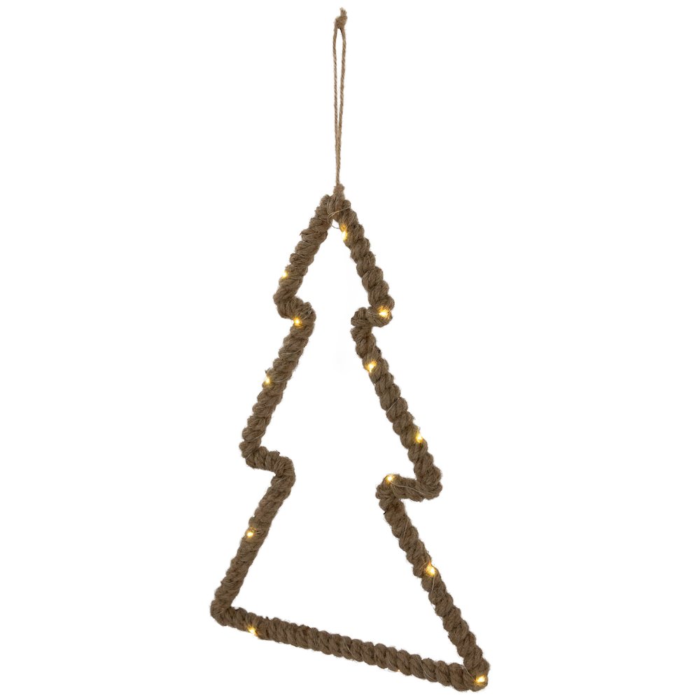 Lighted Jute Wrapped Pine Tree Silhouette Hanging Christmas Decoration - 14". Picture 4
