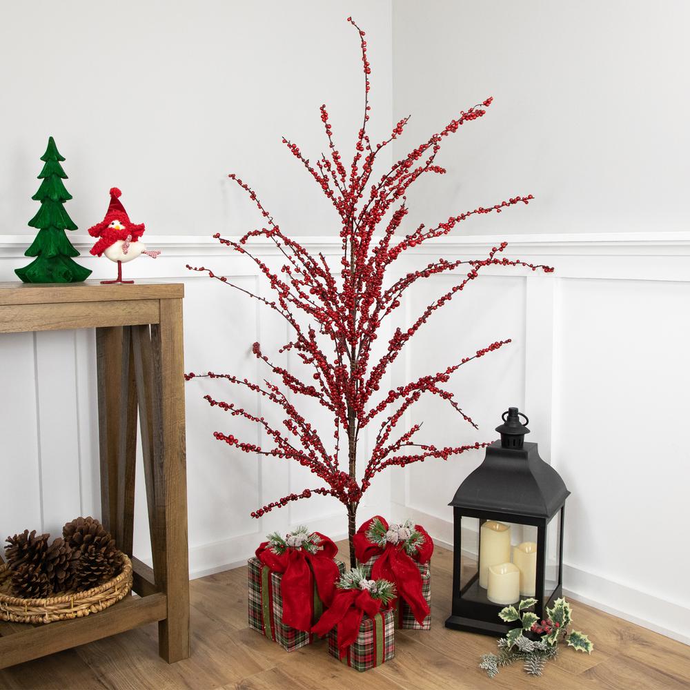 5' Artificial Red Berry Christmas Twig Tree  Unlit. Picture 3