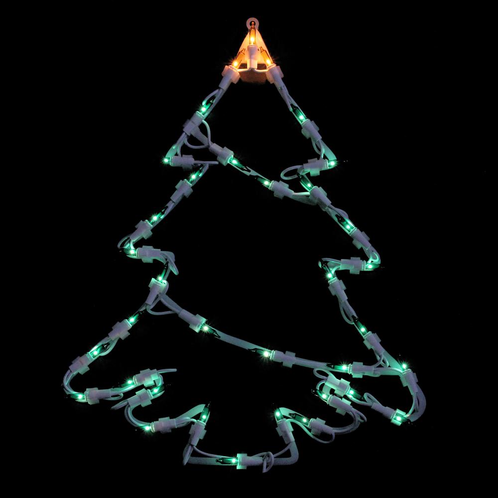 15" Green and Yellow Lighted Tree Christmas Double Sided Window Silhouette Decoration. Picture 2