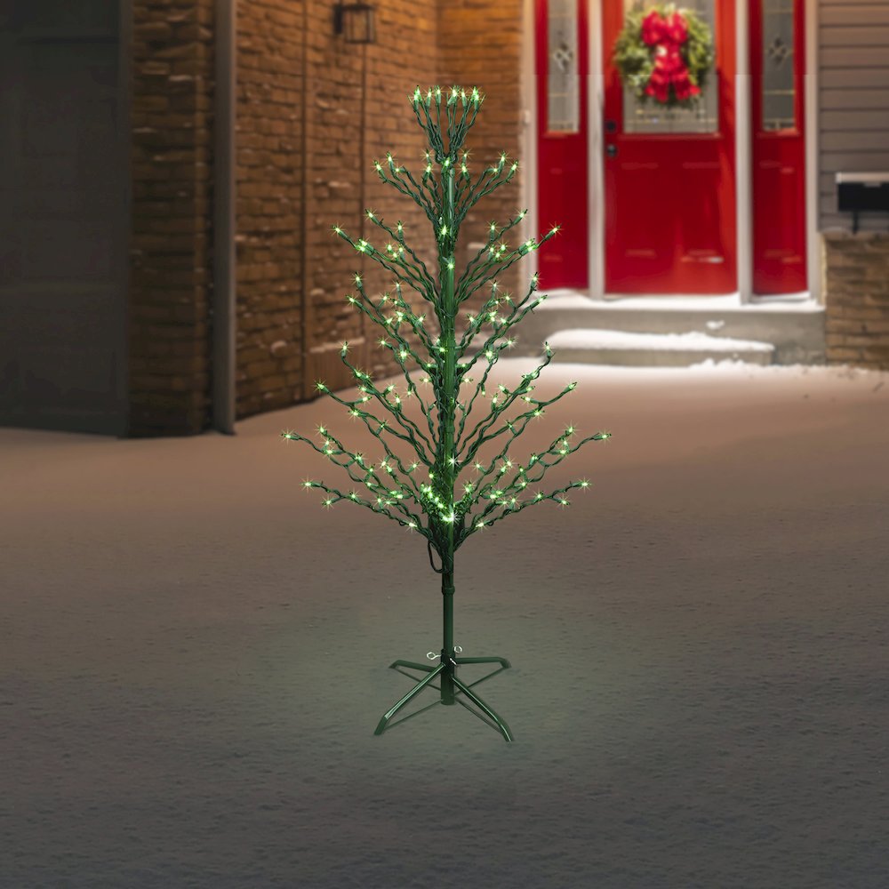 4' Pre-Lit Green Slim Profile Cascade Twig Christmas Tree - Green Lights. Picture 3