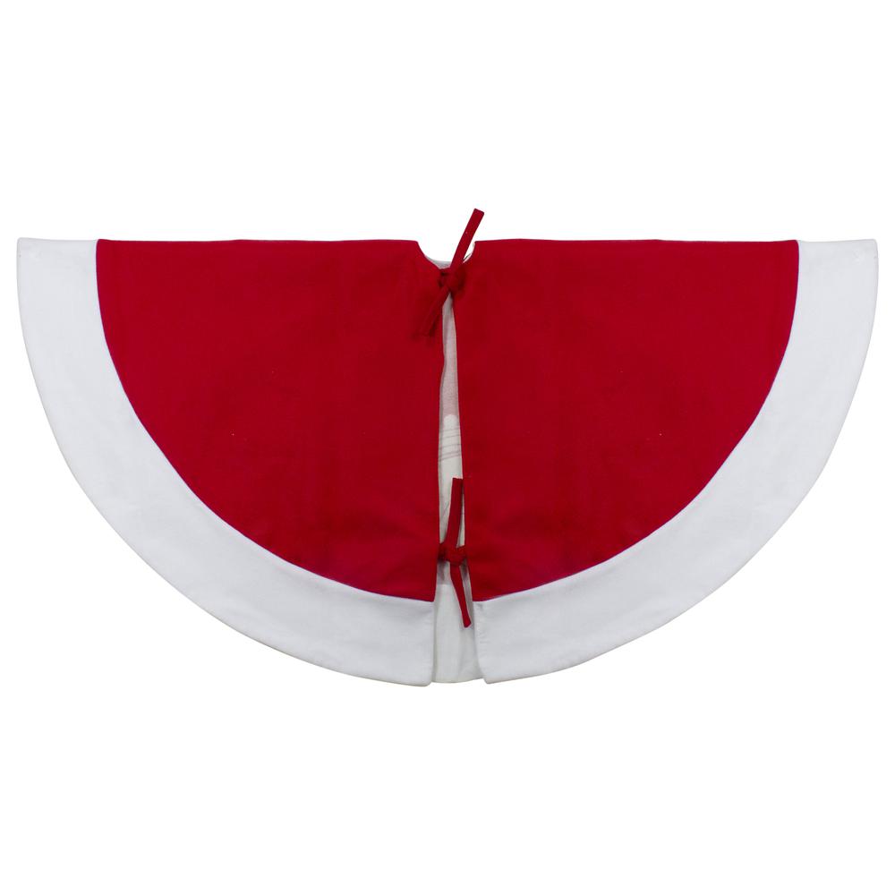 48" Red and White Winter Reindeer Embroidered Christmas Tree Skirt. Picture 4