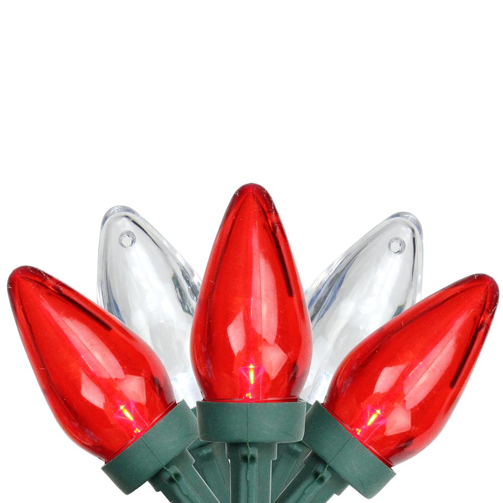 25 Red and White LED C7 Christmas Lights - 16 ft Green Wire. Picture 1