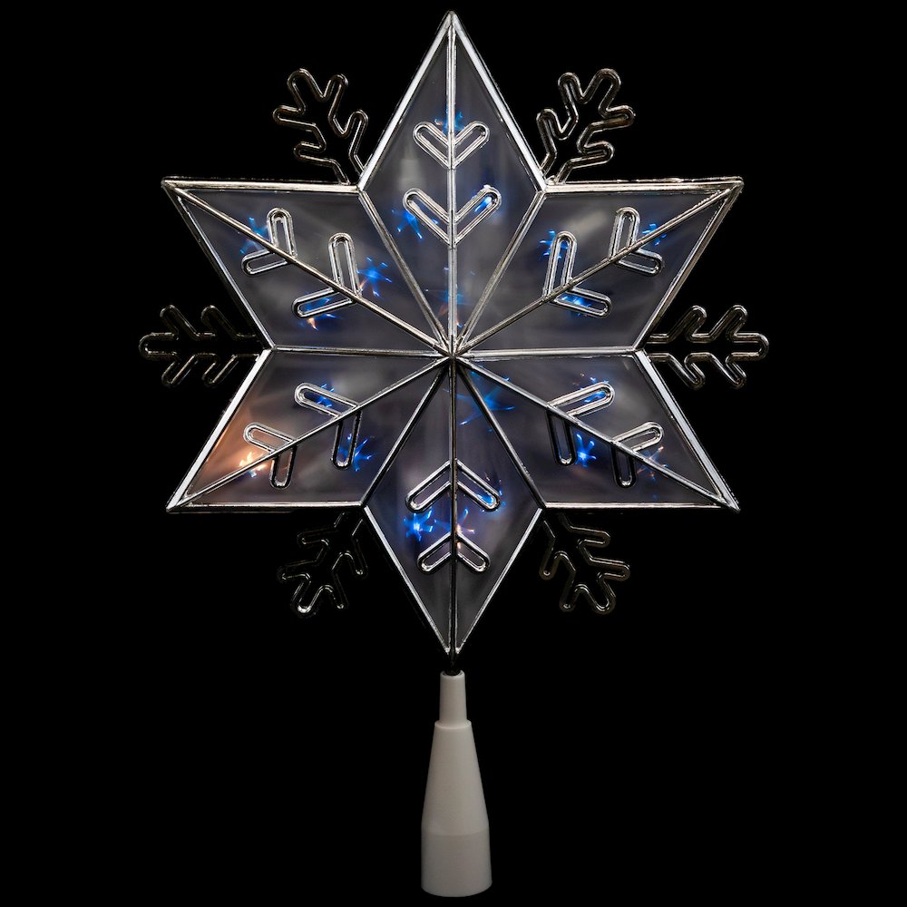10" Silver Snowflake Lighted Christmas Tree Topper - Blue Lights. Picture 7