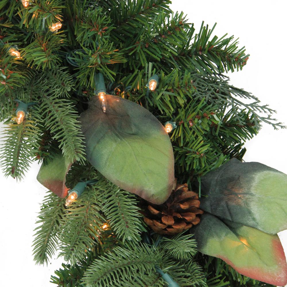 Pre-Lit Mixed Winter Pine Artificial Christmas Wreath - 30 Inch  Clear Lights. Picture 2