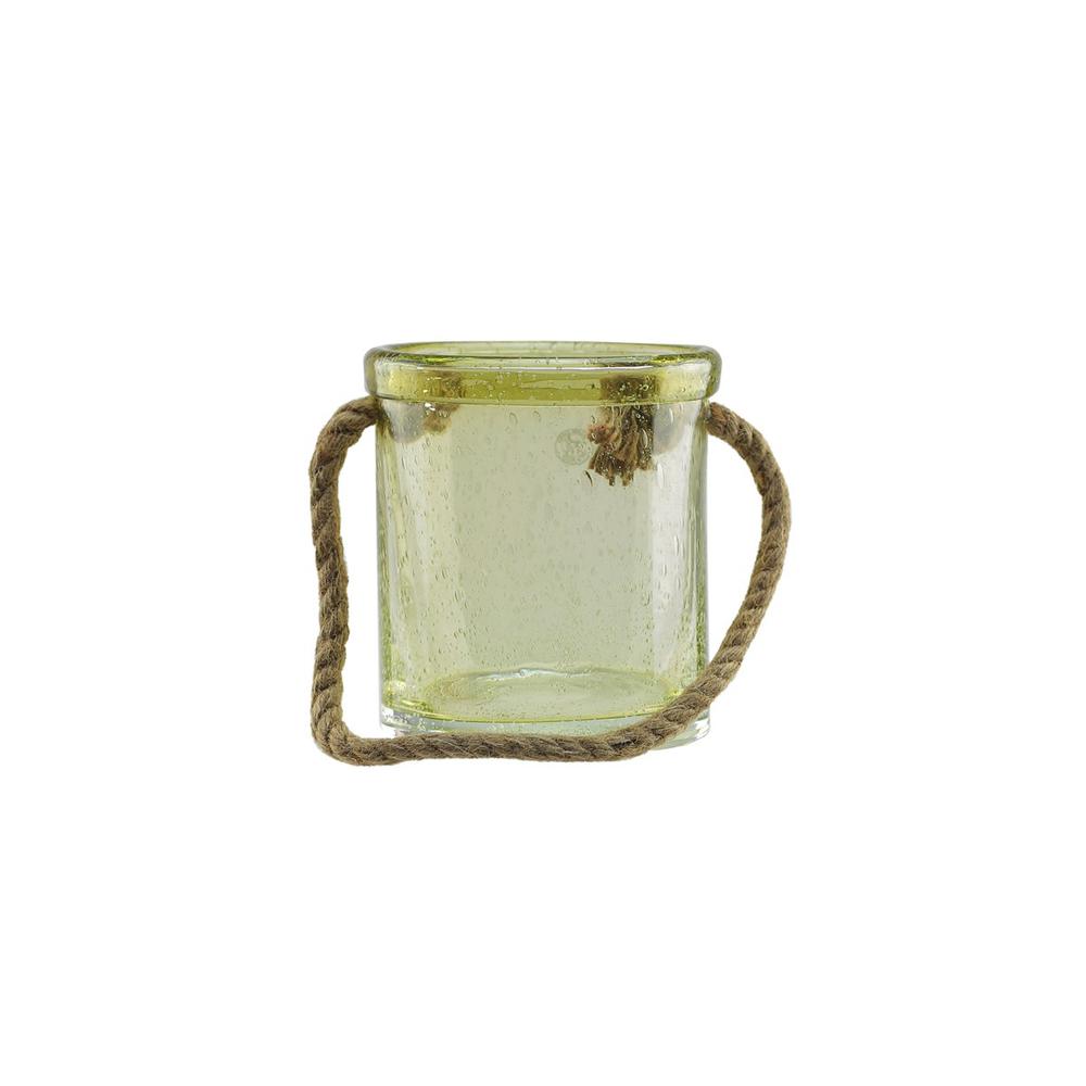 6.5" Lemonade Yellow Hand-blown Bubble Glass Outdoor Hurricane Candle Holder. Picture 2