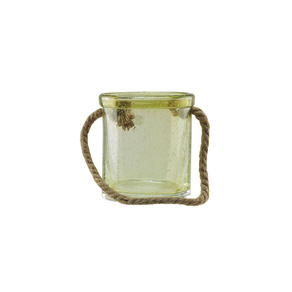 6.5" Lemonade Yellow Hand-blown Bubble Glass Outdoor Hurricane Candle Holder. Picture 3