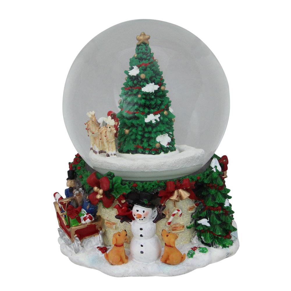 6.5" Musical and Animated Santa on Sleigh Rotating Christmas Snow Globe. Picture 2