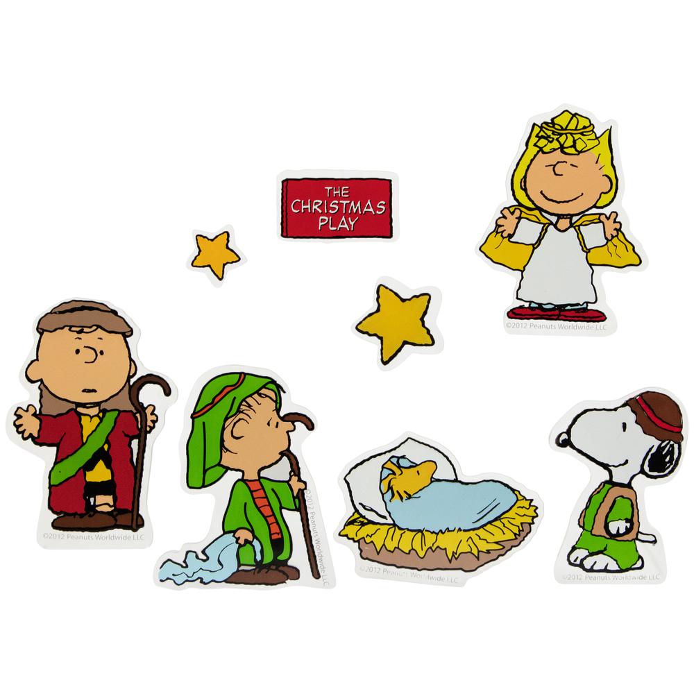 8-Piece Peanuts Christmas Nativity Double Sided Window Cling Decorations. Picture 1