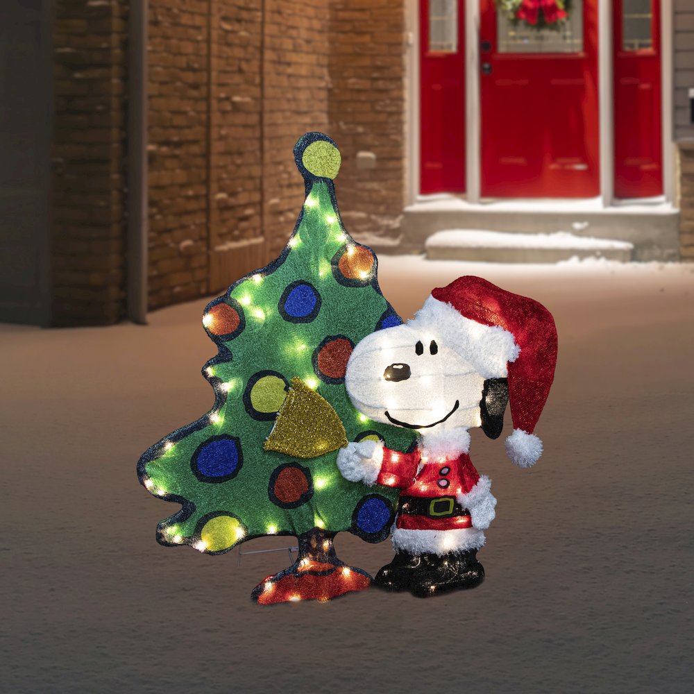 LED Lighted Peanuts Snoopy and Christmas Tree Outdoor Decoration - 32". Picture 2