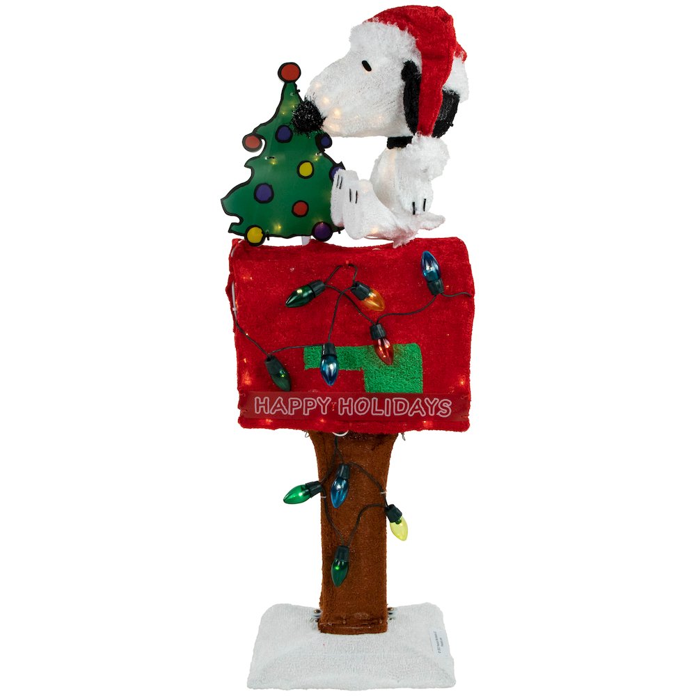 Peanuts Snoopy on Mailbox Outdoor Christmas Decoration - 32" - Clear Lights. Picture 1