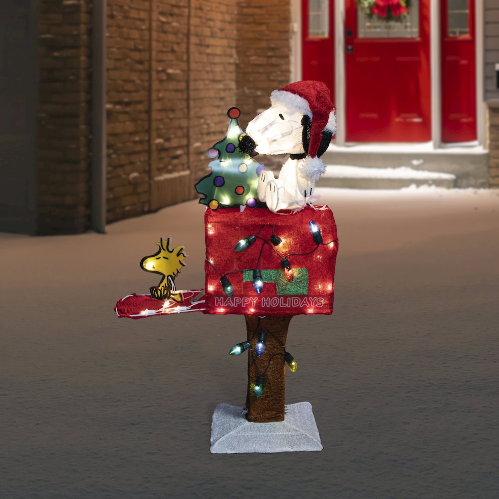 Peanuts Snoopy on Mailbox Outdoor Christmas Decoration - 32" - Clear Lights. Picture 2