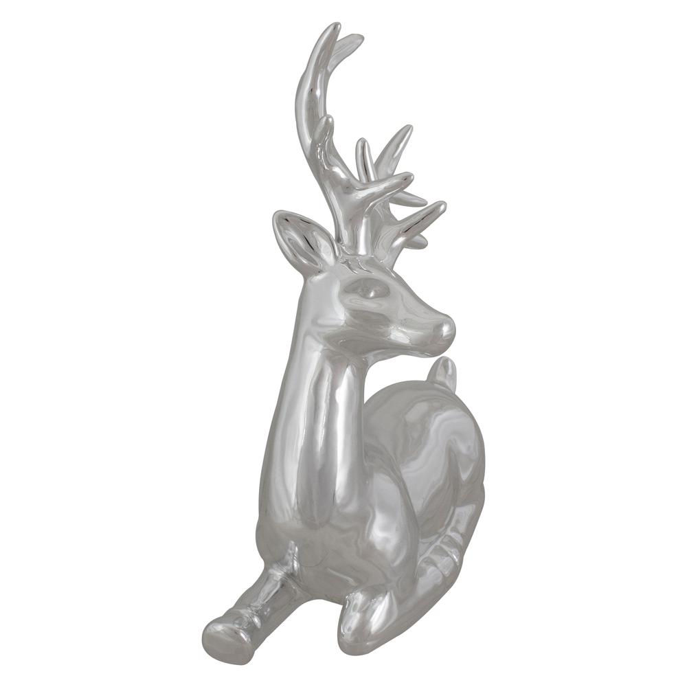 10" Metallic Silver Sitting Reindeer Christmas Tabletop Decor. Picture 2