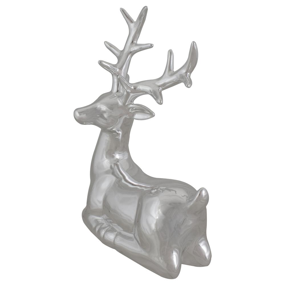 10" Metallic Silver Sitting Reindeer Christmas Tabletop Decor. Picture 3