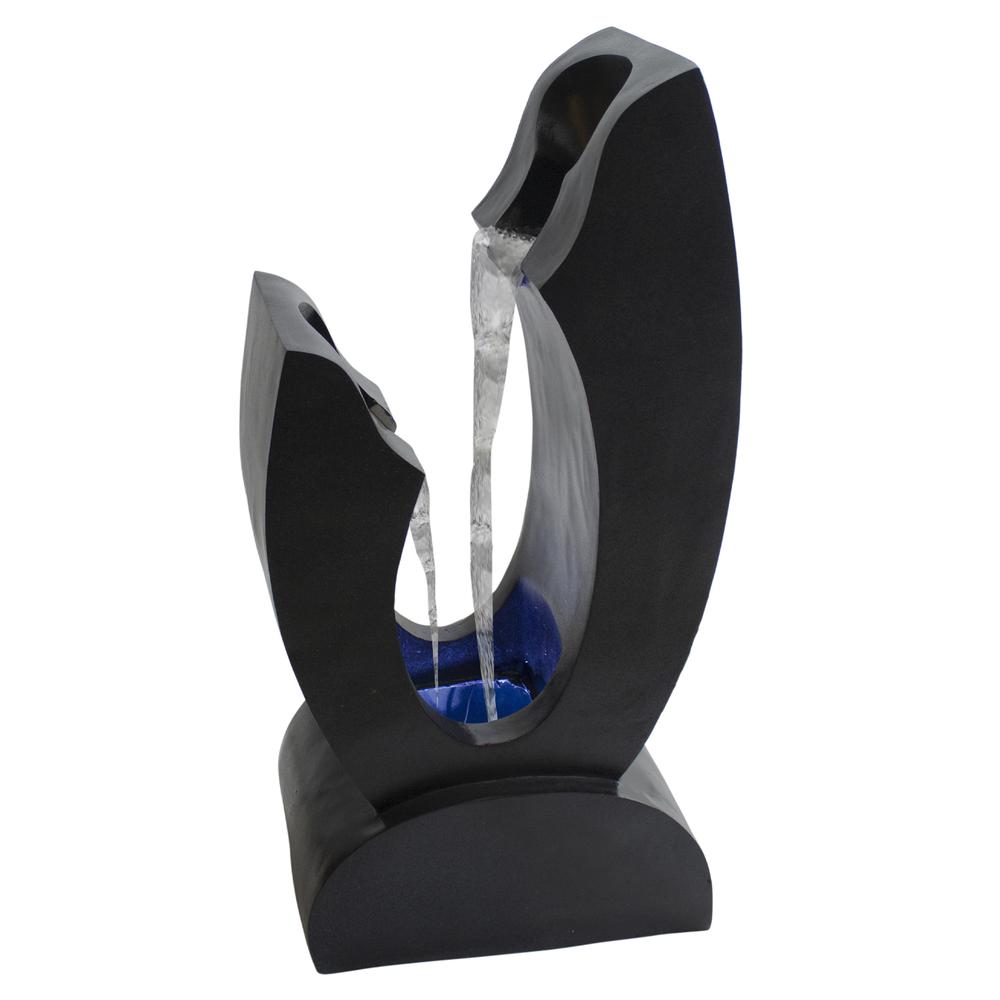 31.5" Black Lighted Modern Outdoor Garden Water Fountain. Picture 1