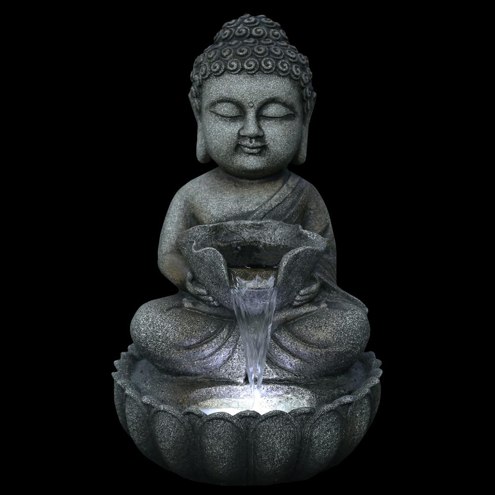 21.5" Buddha in Sukhasana Pose Outdoor Garden Water Fountain. Picture 3
