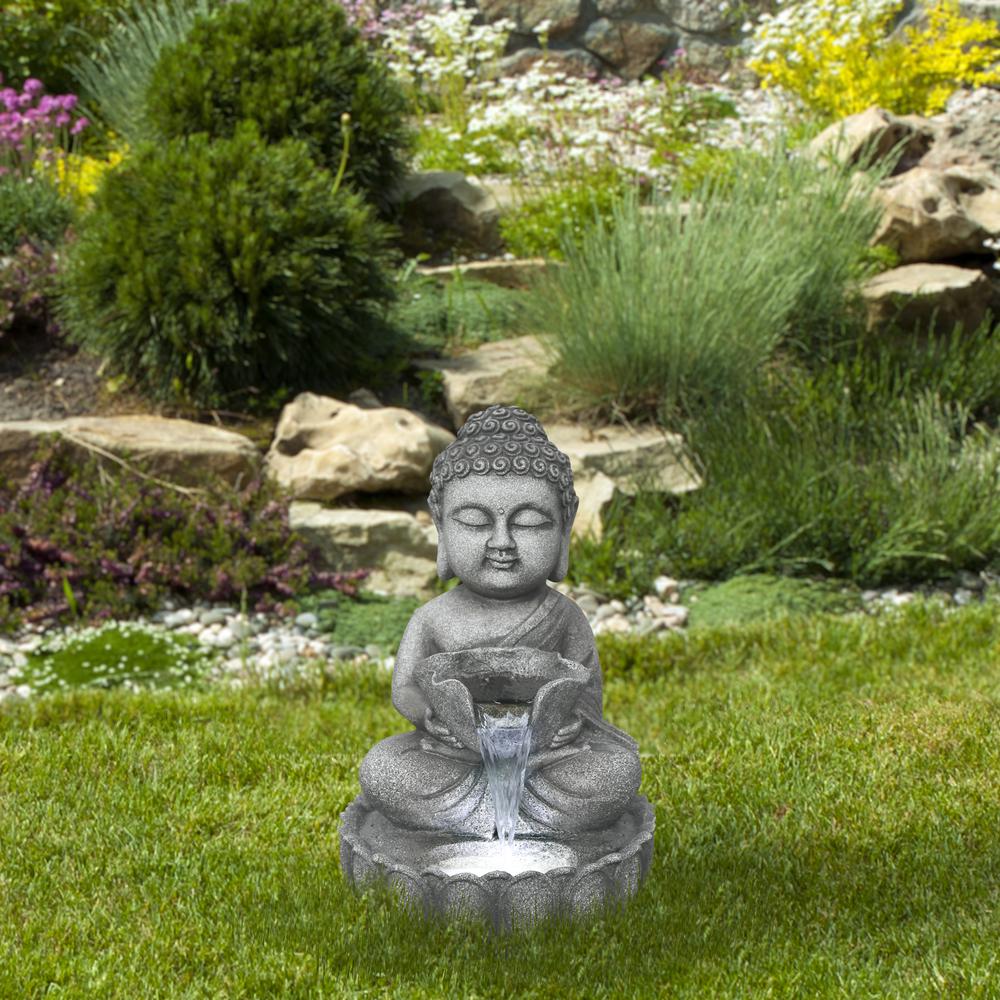 21.5" Buddha in Sukhasana Pose Outdoor Garden Water Fountain. Picture 2