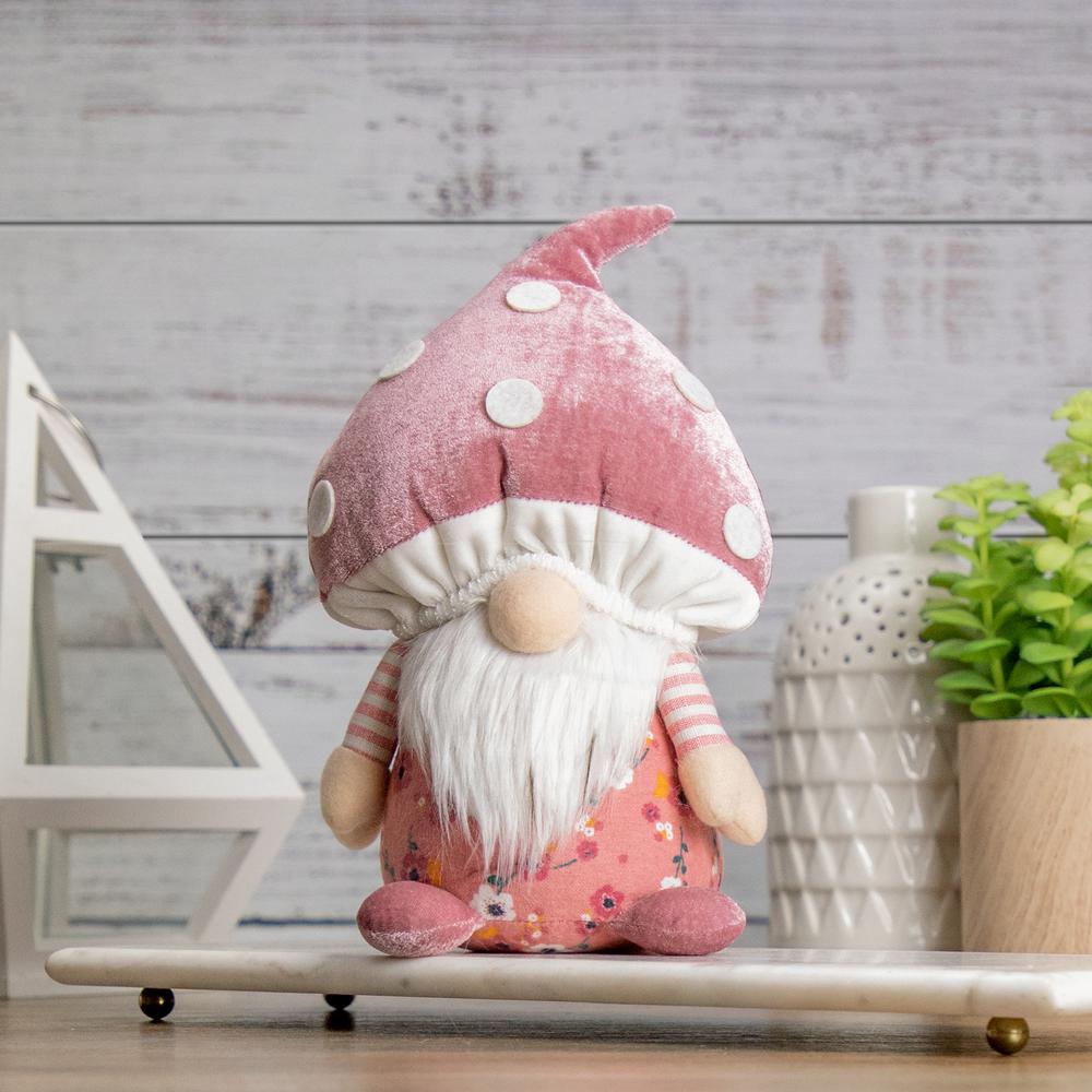 10.5" Pink Springtime Floral Mushroom Gnome. Picture 2
