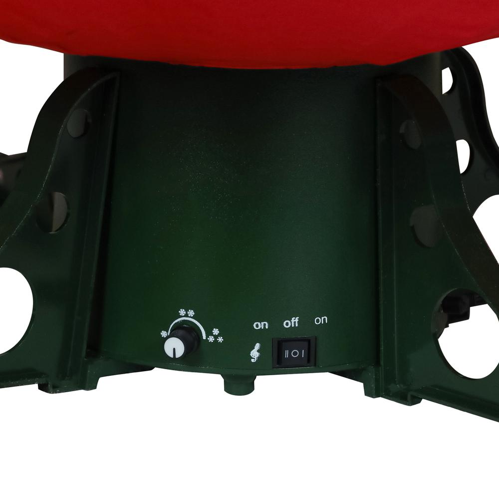 6' Green and Red Musical Lighted Snowing Christmas Tree White LED Lights. Picture 7