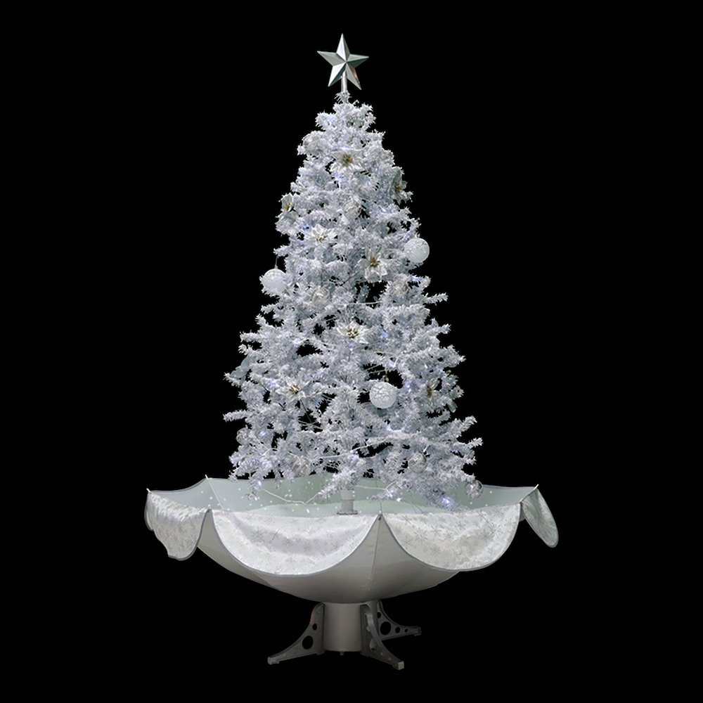 Musical Snowing Artificial White Tinsel Christmas Tree - 6' - White LED Lights. Picture 2